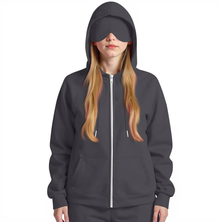Hoodie With Built-In Eye Mask | Zip-Up Travel Sweatshirt With Hidden Pockets | Airplane Blanket Hoodie For Men & Women