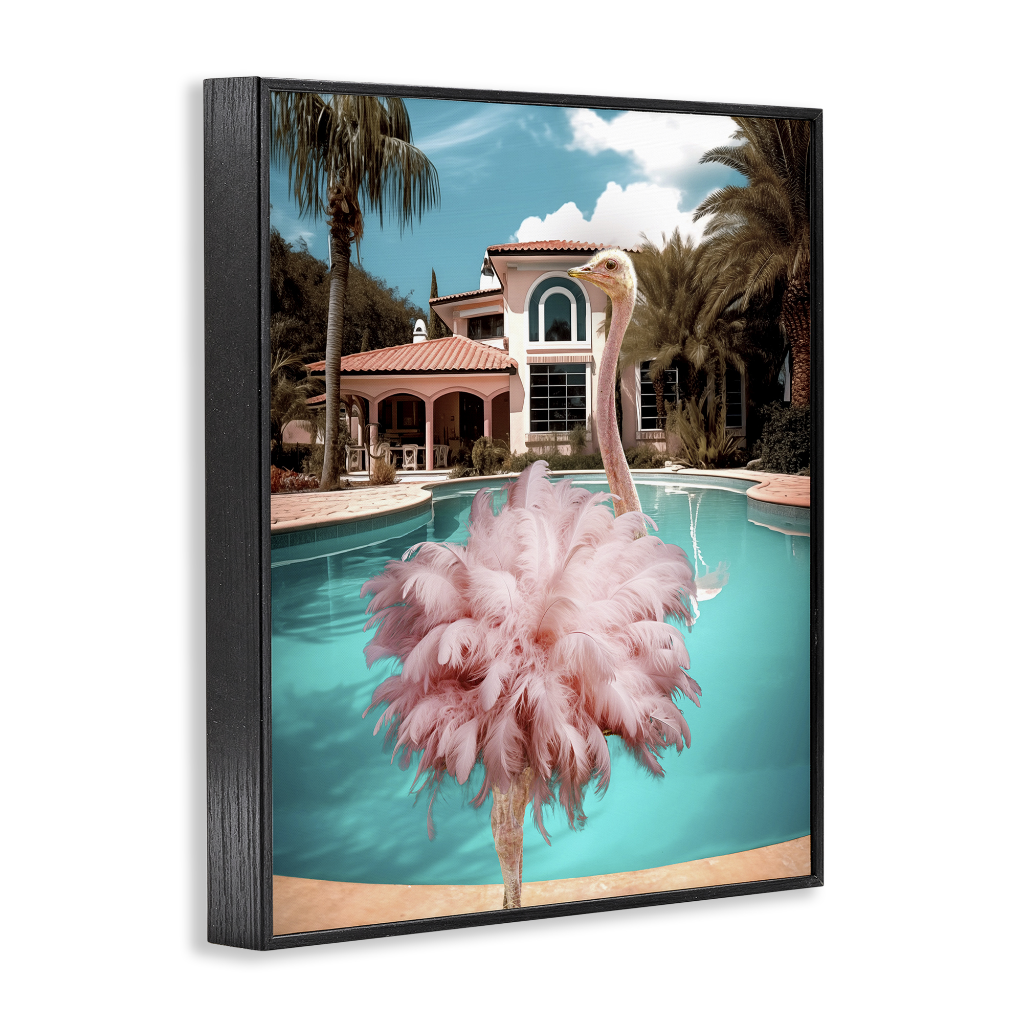 Stupell Industries Pink Feathered Ostrich Animals & Insects Painting Black Framed Art Print Wall Art, 11 x 14