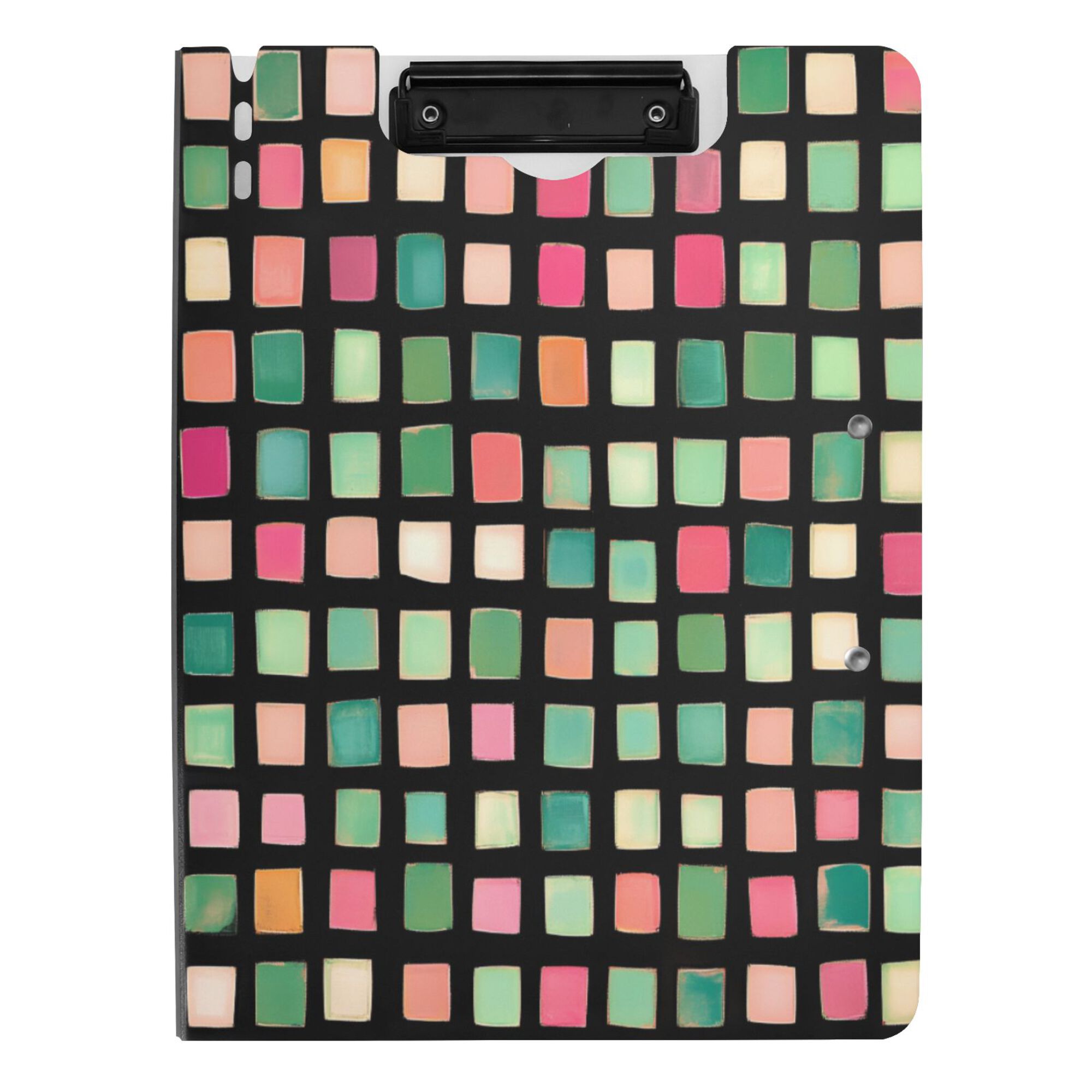 FORMRS A4 Clipboard Folder with Pen Holder Horizontal Foldable School Office Binder, Green Block Pattern