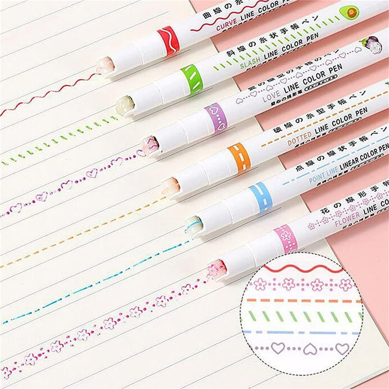  Juszok 6 Colored Curve Highlighter Pen Set, 7 Different Shapes  Dual Tip Curve Markers Fine Lines Pens for Kids Note Taking Journaling  Scrapbook Planner Office School Supplies : Office Products