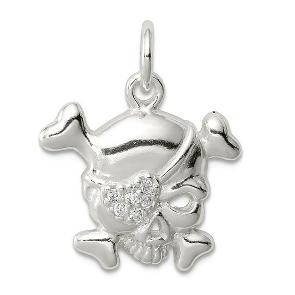 925 Sterling Silver Solid Polished Cubic Zirconia Skull Charm 23x19mm Wide Pendant Necklace for Women