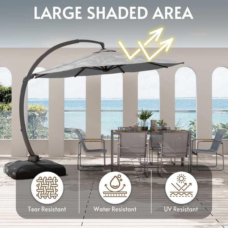 11FT Cantilever Patio Umbrella with Base Included, Large Cantilever umbrella  with 360Rotation, Heavy-Duty Offset Outdoor Umbrella for Patio,Pool,Garden  and Backyard (Gray) - Walmart.com