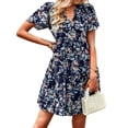 thumbnail image 3 of Women'S Floral Ruffle Midi Dress V Neck Flowy Tiered Long Dress Navy Blue XL, 3 of 10