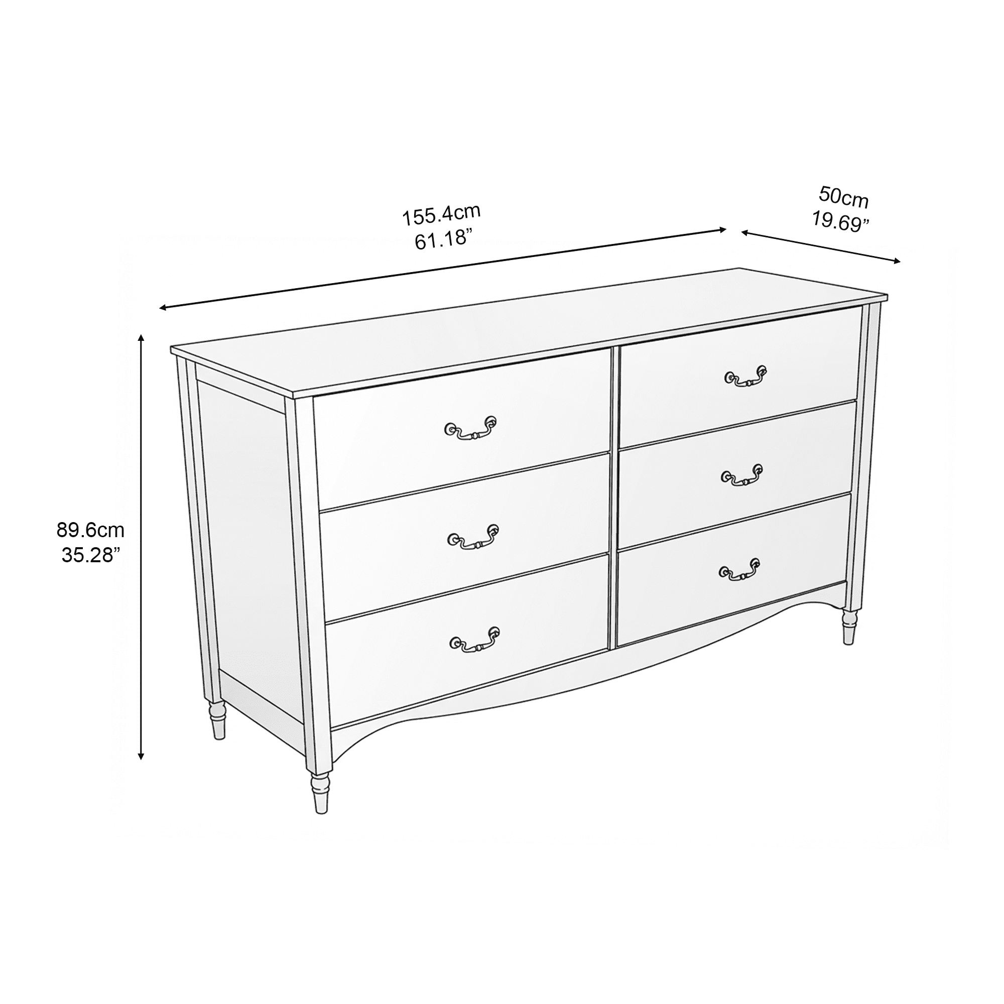 Brixton Solid Wood 6 Drawers Dresser Walnut - for Adults and Teens
