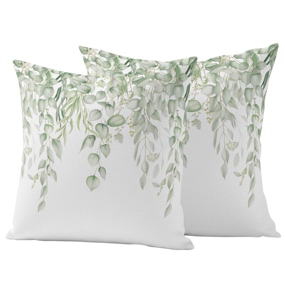 Outdoor Pillow Covers 24x24 Set of 2, Eucalyptus Leaves Waterproof Patio Throw Pillow Covers for Couch Sofa Chair, Summer Country Leaves Natural Plants Decorative Pillowcases for Throw Pillows