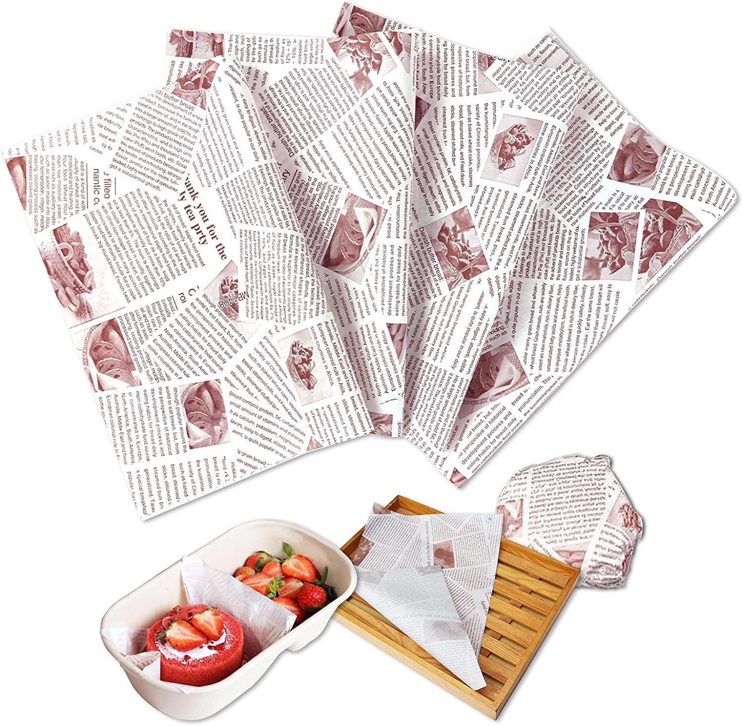 100PCS Newsprint Wax Paper Sheets, XIACIBDUS Sandwich Wrapping Paper