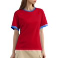 thumbnail image 2 of Lixiuxyad Women's Casual Fashion Loose Pullover Solid Color Matching Color Round Neck Short Sleeved T Shirt Loose Fit,Red XL, 2 of 6