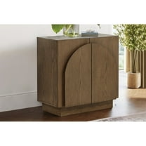 Mid-Century Modern Sideboard Buffet, Living Room Wood Storage Cabinet with Arched Cabinet Doors, Brown Credenza Cabinet for Kitchen or Living Room, Brown On-Site