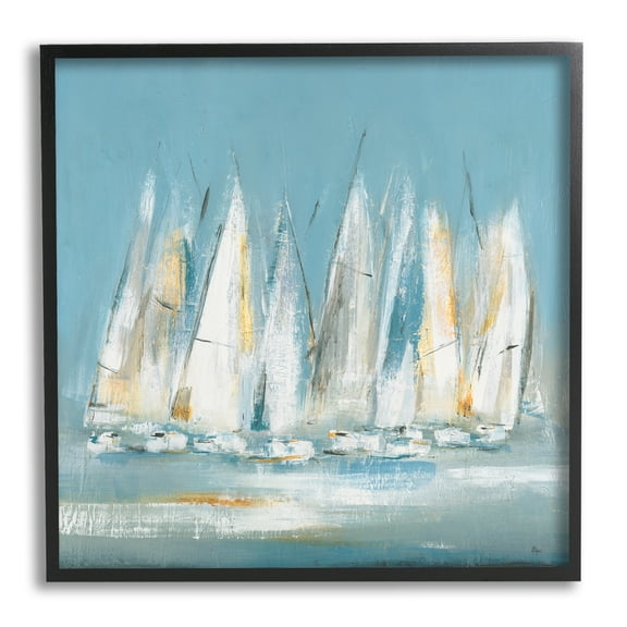 Stupell Industries Abstract Sailboat Fleet Transportation Painting Black Framed Art Print Wall Art, 12 x 12