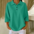 thumbnail image 5 of BLVB Women's 3/4 Sleeve Knit Tops V Neck Collared T-Shirts Loose Casual Tunic Blouses Button Tees Fall Clothes, 5 of 7