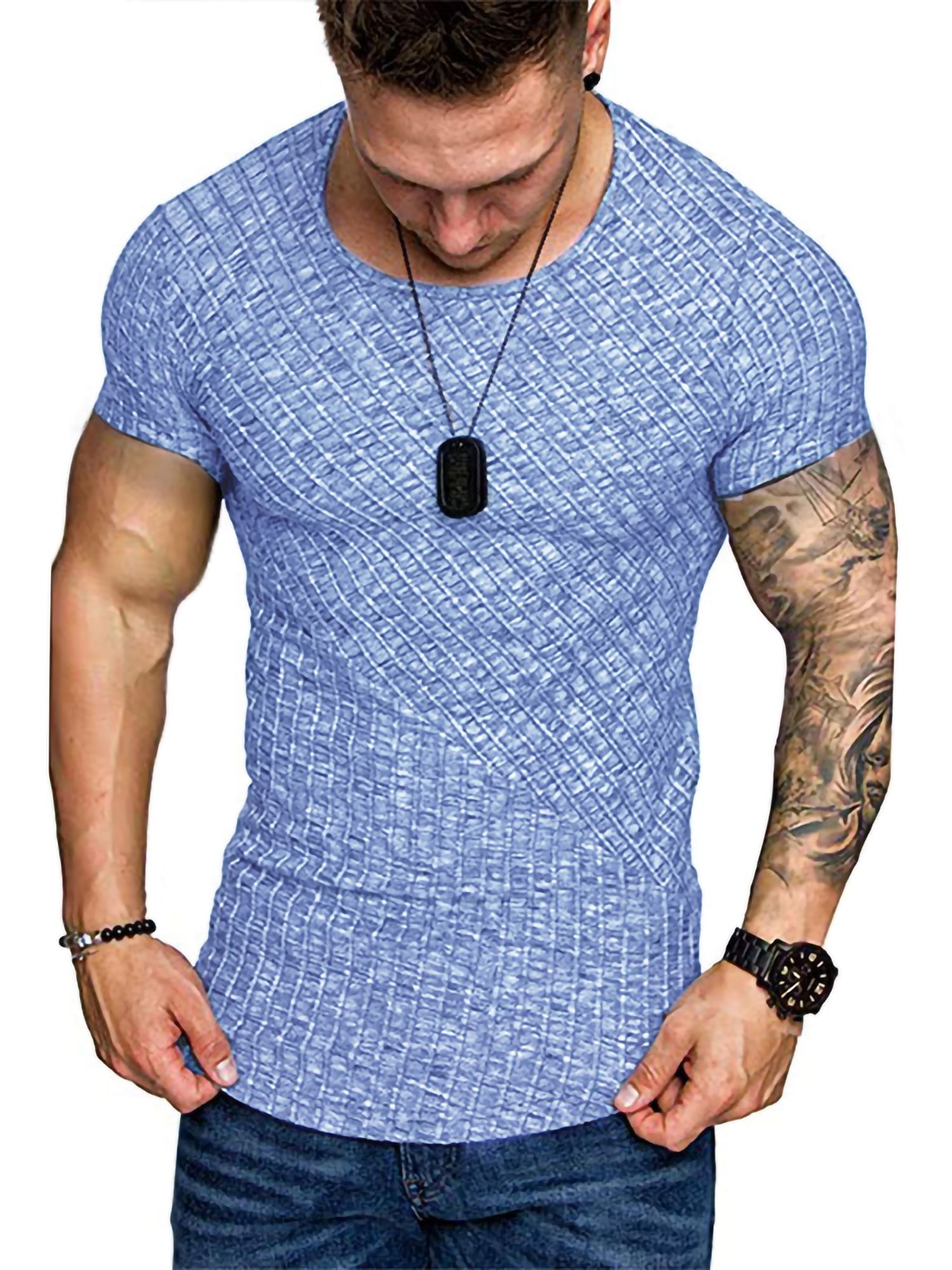 Mens Tee Tops Short Sleeve Muscle Formal Summer Business Slim Classic T Shirt 