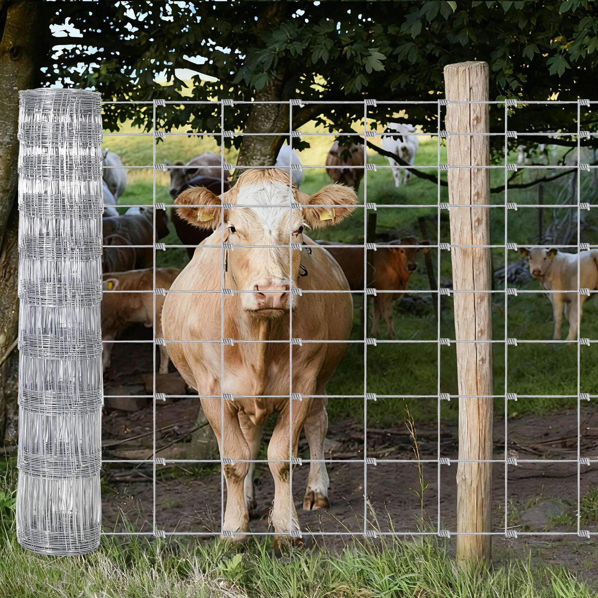 Gaderth 6Ft x 100Ft Heavy-Duty Galvanized Wire Livestock Fence, Durable Metal Mesh for Cattle, Goat & Deer Protection, Corrosion-Resistant Farm & Yard Barrier