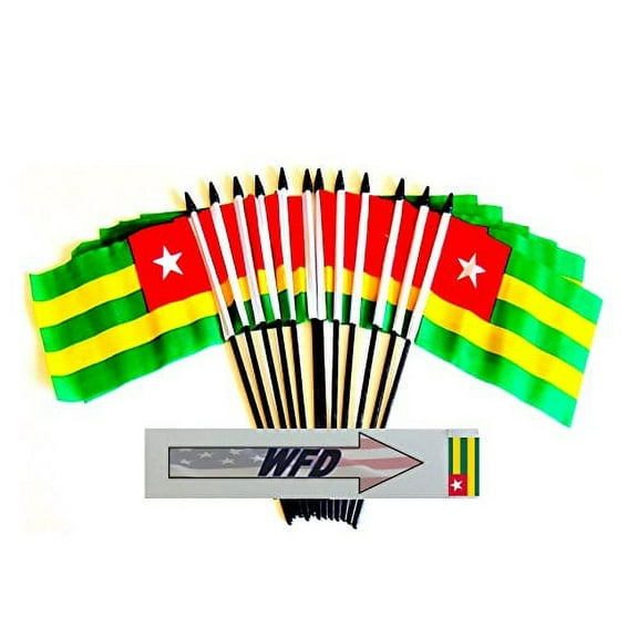 Pack of 12 4"x6" Togo Polyester Miniature Office Desk & Little Table Flags, 1 Dozen 4"x 6" Togolese Small Mini Hand Waving Stick Flags
