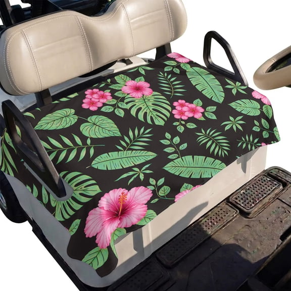 Golf Cart Seat Cover Pink Hibiscus Floral Club Car Golf Cart Seat Covers Soft Absorbent Golfcart Towel Blanket Green Tropical Monstera Leaves Golf Seat Covers for Cart Fits 2 & 4 Passenger 51"x31"