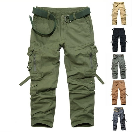 Jinhomg Loose Fit Cargo Pants for Men Casual Comfy Solid Outdoor Pants Heavyweight Full Length Straight Leg Work Pants with Multi Pockets Deal of The Day Army Green 33