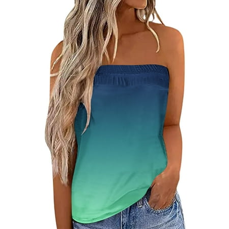 

NECHOLOGY Womens T Shirts Works Tops for Women Women Gradient Strapless Bandeau Tank Casual Black Camisole with Bra Women Green X-Large
