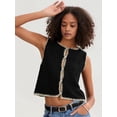 thumbnail image 6 of Womens Sweater Vest Sleeveless Button Down Tank Tops Spring Summer Cropped Cardigan 2025 Knit Top Black S, 6 of 7