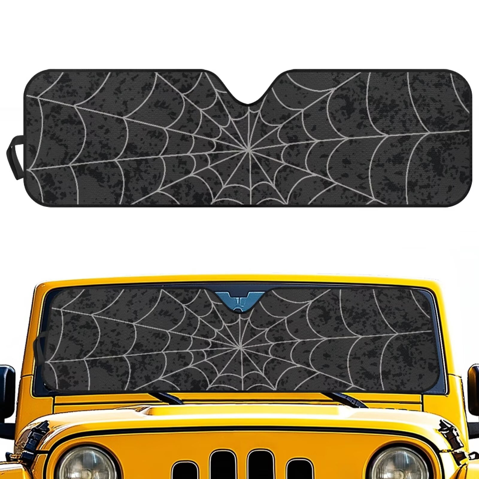 Uorisanigo Windshield Sun Shade UV Rays & Heat Protection Accessories for Jeep Wrangler, Foldable Spider Web Print Windshield Shade for Jeep Wrangler TJ JK JKU 1996-2018