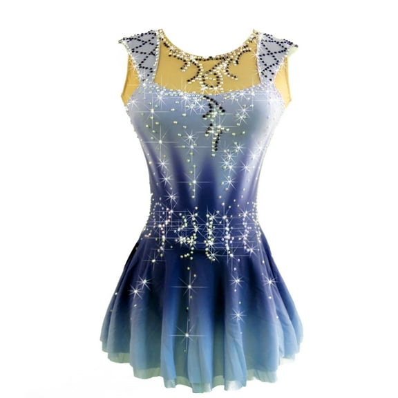 LIUHUO Custom Sleeveless Figure Skating Dress with Blue Purple Gradient Girls Ladies Spandex Material Diamond Embellished Belt