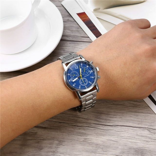 Hombres Machorro Analógico, RelOJes Analógicos Hombres Masculino Analógico Banda De Acero Men Inoxidables Mira Aley Wallwatch Negro Negro