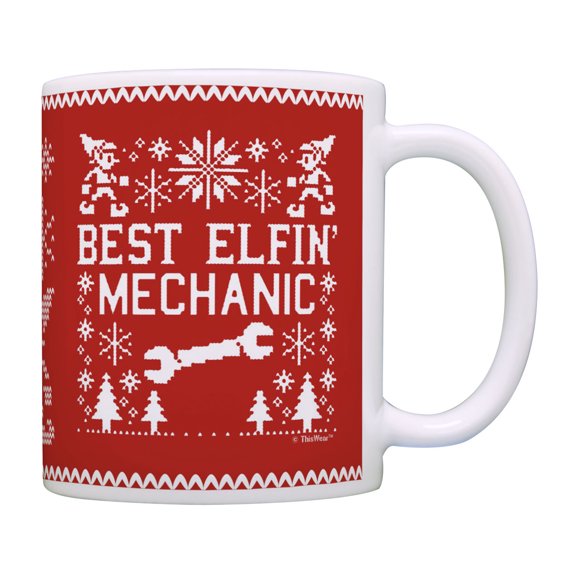 ThisWear Mechanic Christmas Mugs Best Elfin Mechanic Ever Holiday Gifts for Mechanic Coffee Mug Red
