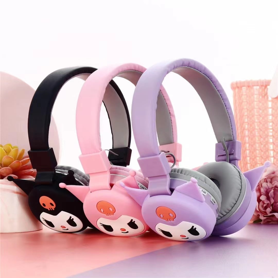 Sanrio Kuromi Wireless Bluetooth Headsets Cartoon with Mic Foldable Lightweight Earphone for Phones Laptop