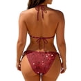thumbnail image 5 of Swimsuit Bikini, Full Coverage Bikini, Two Piece Swimsuit for Women, Women's Shiny Triangle Bikini Set Sequin Halter String Backless Tie Side Two Piece Swimsuit Bathing Suit, Red XL, 5 of 5