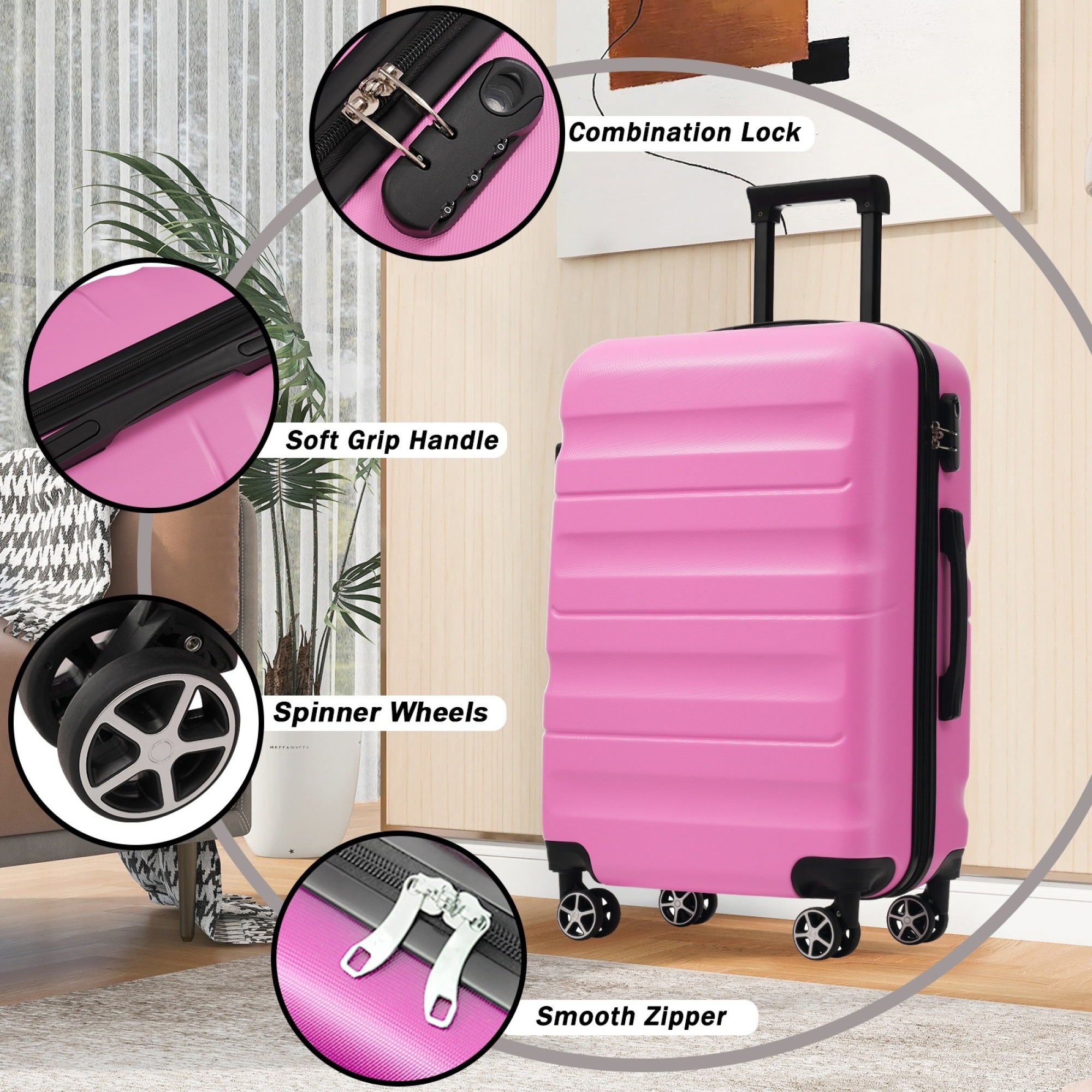 Hardshell ABS Luggage Set - Carry-On Suitcases with Dual Spinner Wheels,Check-In Sizes for Travel & Business