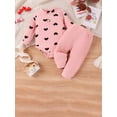 thumbnail image 3 of Suealasg Baby Girl Valentine's Day Outfits Clothes Toddler Girls Long Sleeve Mock Neck Heart Print Romper Ribbed Long Pants 2Pcs Spring Valentine Party Clothing for Infant Girl, 3 of 9