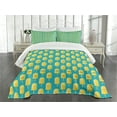 thumbnail image 3 of Ambesonne Ice Cream Quilted Bedspread Set 3 Pcs, Lemon Flavor Face, Queen Size, Teal Yellow, 3 of 5