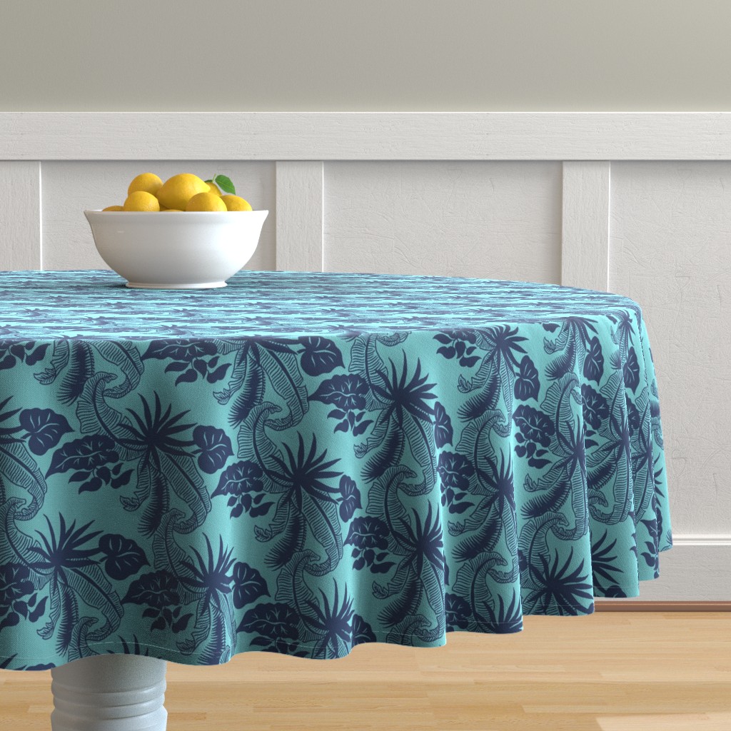 Round Tablecloth Tiki Tropical Beach Jungle Hawaii Art Deco Cotton