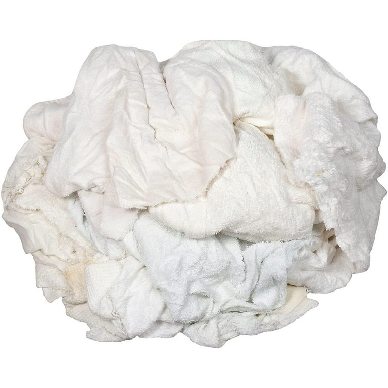 10 Lb. Box Premium Recycled Cotton Terry Cut Rags, White 