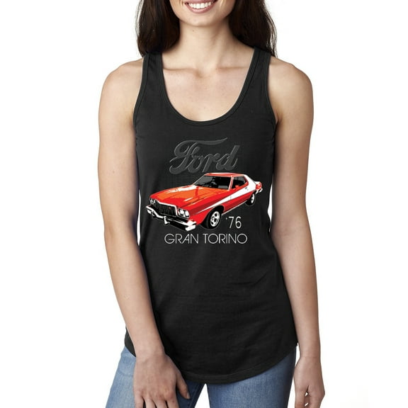 Wild Bobby, Ford '76 Gran Torino Vintage Car Cars and Trucks Ladies Racerback Tank Top, Black, Small