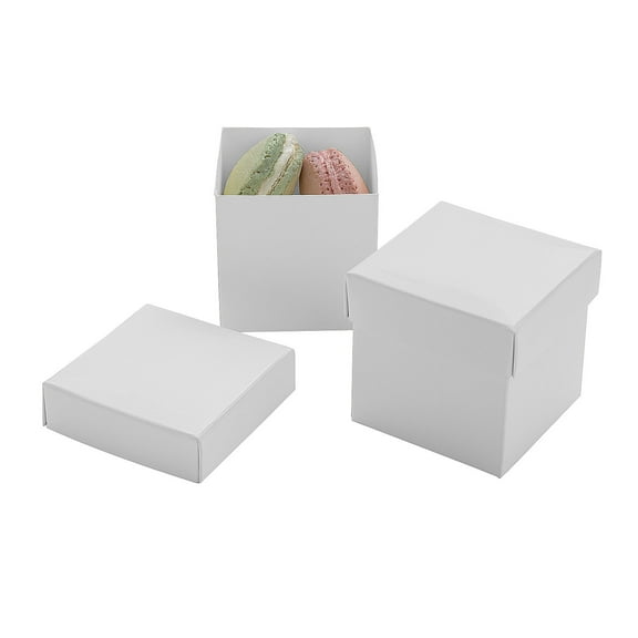 Fun Express 2 1/2" White Square Disposable Paper Macaron Boxes with Lid - 12 Piece