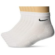 Nike Everyday Cotton Cushioned Ankle Quarter 6 Pair Socks with DRI-FIT Technology, White, Large