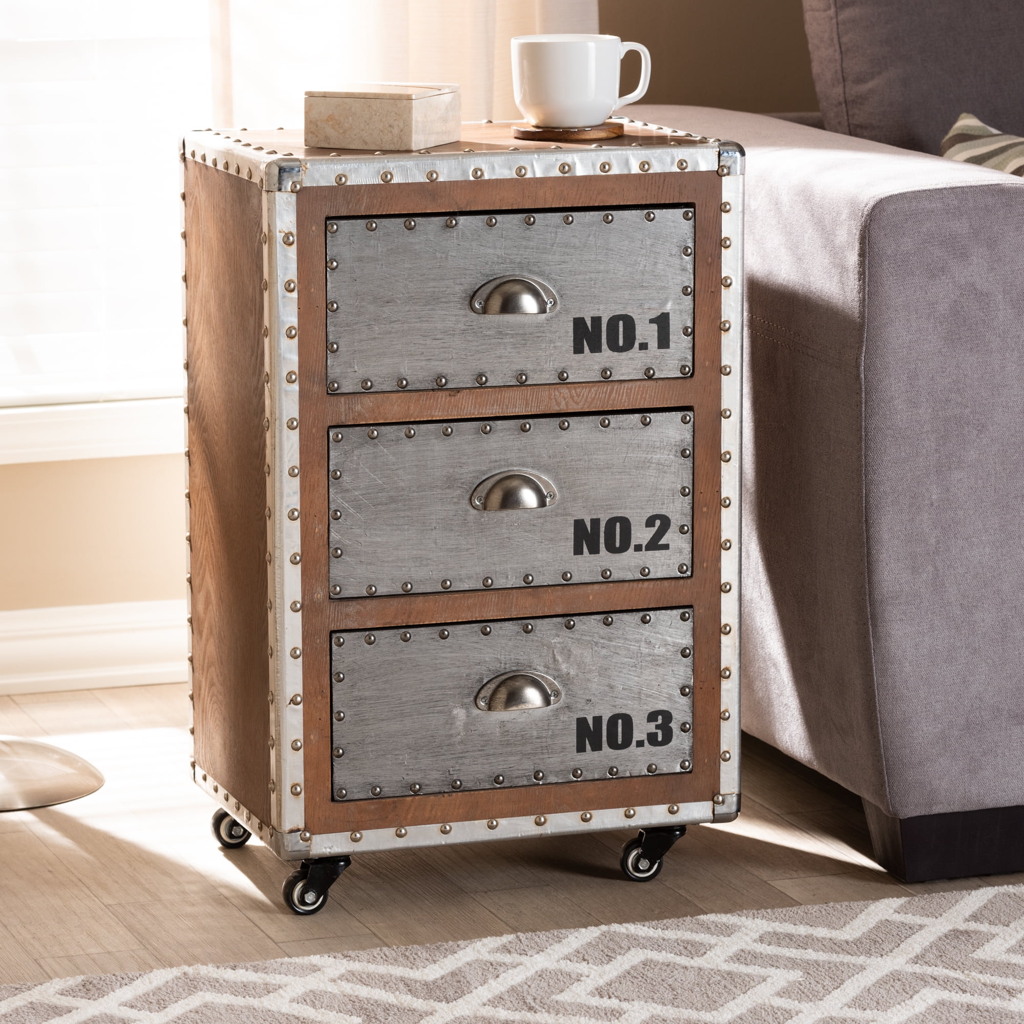 Baxton Studio Avere French Industrial Brown Wood and Silver Metal 3