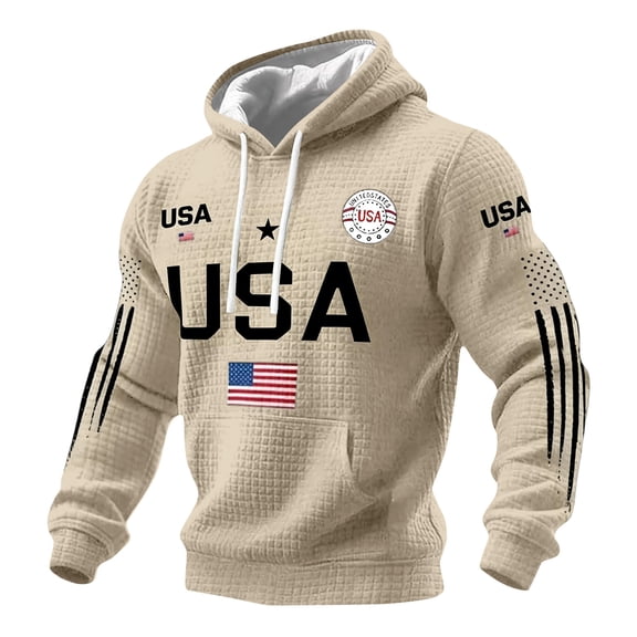 ASDFVBKG Men's Usa Patriotic Hoodies American Flag Patriotic Shirt 250 Anniversary Usa Pullover 1776-2026 Hoodie Pullover Beige L
