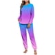 thumbnail image 2 of Conjunto de pijama informal de invierno para mujer, de doble cara, con cuello redondo estampado, manga larga, top anudado a mano, pantalones con cordón ajustable, ropa de casa, blusa de poliéster., 2 of 7