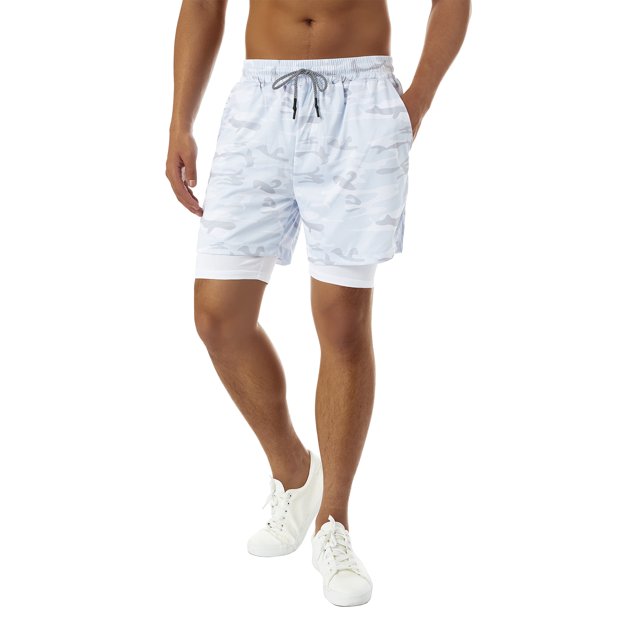 Men Running Shorts Pants 2 in 1Workout Training Gym Quick Dry Bodybuliding Athletic Short Jogger with Pockets