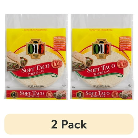 (2 pack) Olé Mexican Foods, Soft Taco Flour Tortillas, Regular, 10 Count, 16 oz