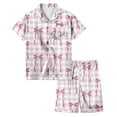thumbnail image 1 of Hiiyo Big Girls Pajama Set Bow Prints Short Sleeve Button Shirt Shorts Sleepwear Sets, 1 of 4