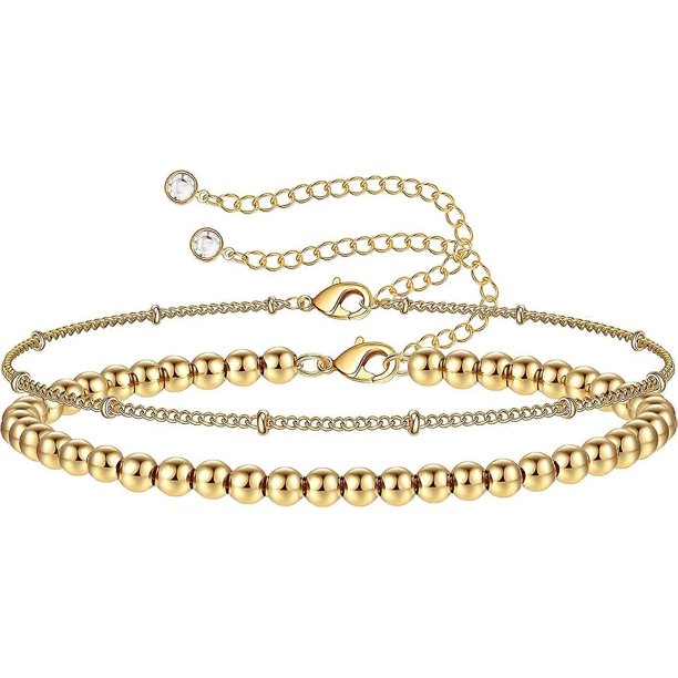 Delicadas pulseras de oro para mujer, pulsera ajustable en capas rellena de oro de 14 quilates, linda cadena ovalada de ojo malvado, barra de perla, pulseras de oro de tortuga para mujer, joyería