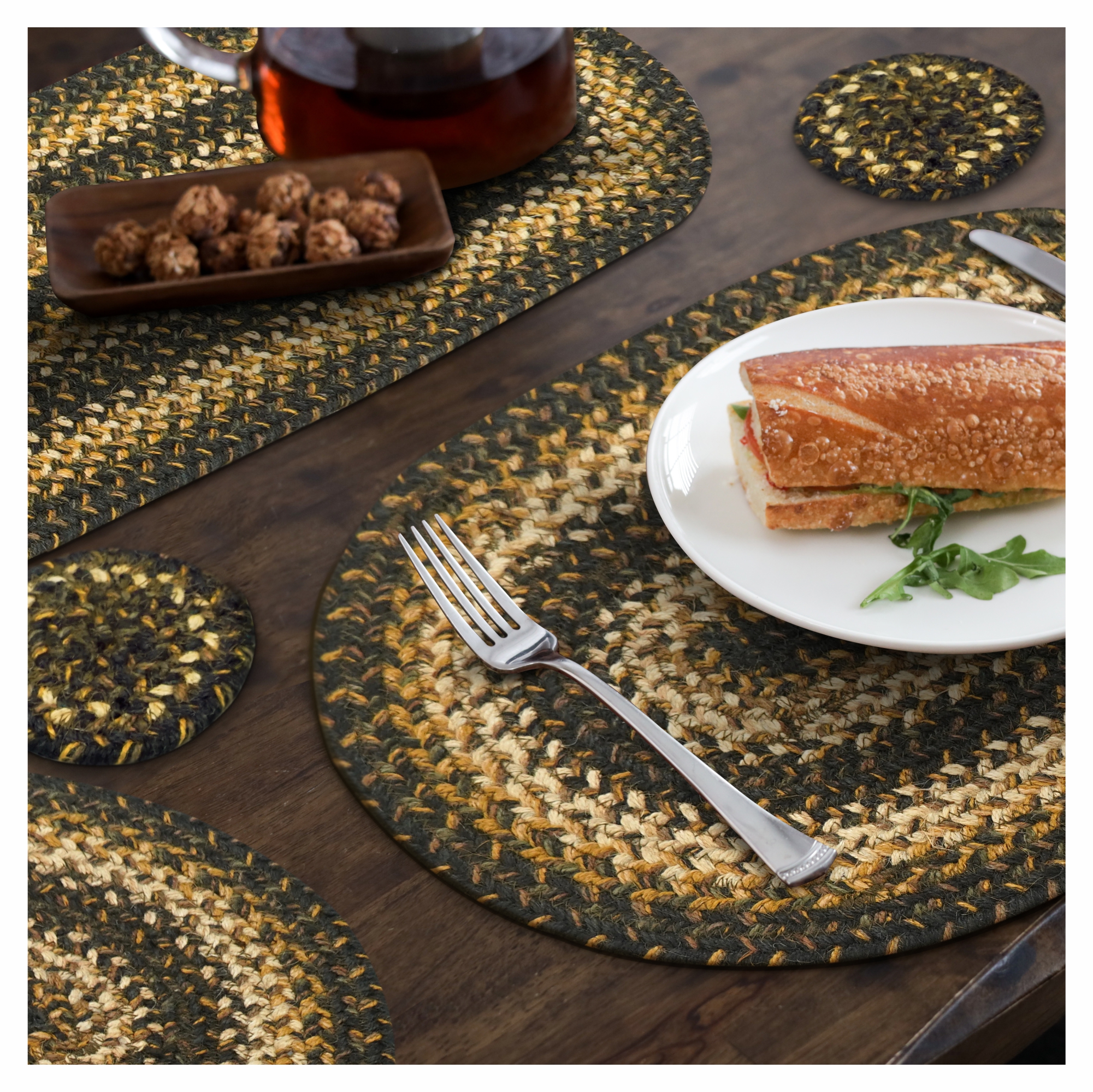 Homespice Kilimanjaro Black Jute Braided Table Accessories ( Pack Of 28