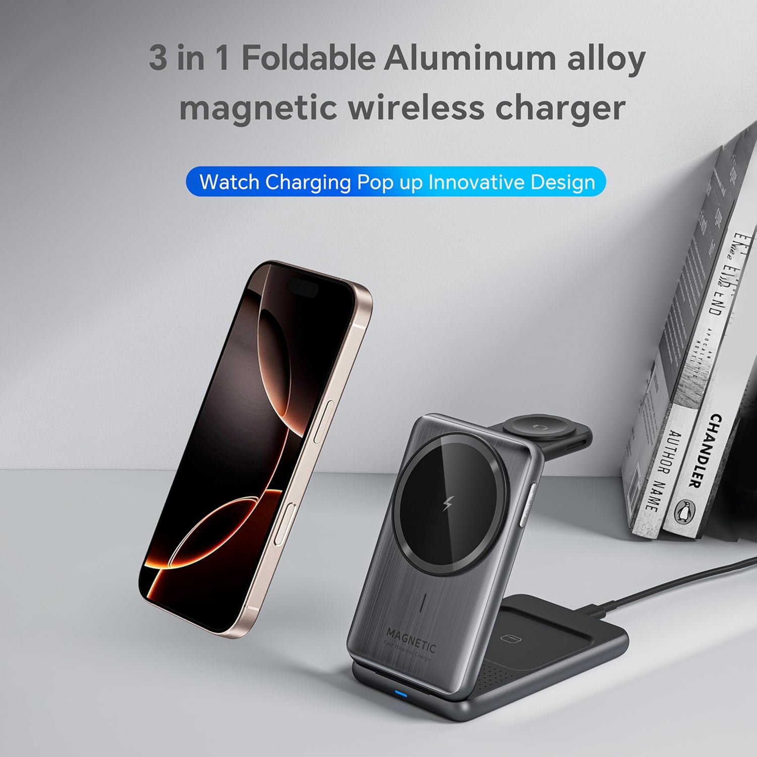 3 in 1 Wireless Charger for iPhone,for iPhone16/15/14/13/12 ,Apple Watch/AirPods,with Magsafe Charger Upgraded Metallic.