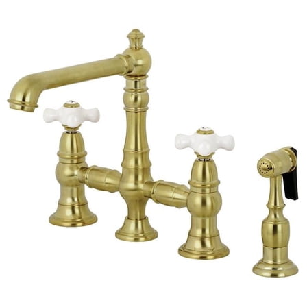 English Country 8'' Bridge Kitchen Faucet with Sprayer  Brushed Brass