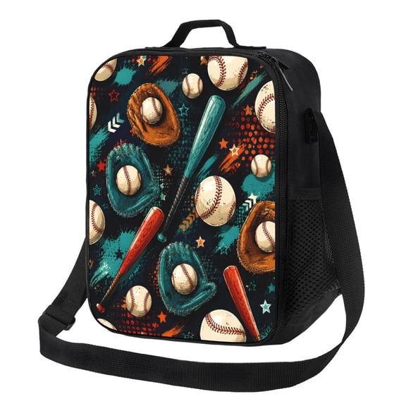 Sports Baseball Lunch Bag Insulated Thermal Lunch Box with Shoulder Strap & Handle for Women and Men