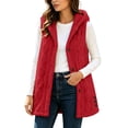 thumbnail image 3 of Aboser Women's Fuzzy Fleece Vest with Hood Soft Plush Sherpa Jackets Casual Button Down Outerwear Fluffy Sleeveless Hooded Coats, 3 of 9