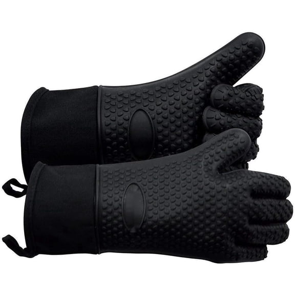 PLERISE 13.7 Inch Heat Resistant BBQ Gloves, Waterproof Non Slip Silicone Oven Mitts for Grilling Smoking Baking, Black, 1 Pack