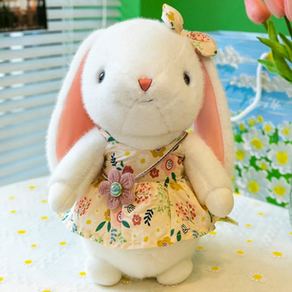 Rapeiae Cute Rustics Floral Bunny Animated Plushs Toy Doll Comforting Fresh Flower Dress White Rabbits