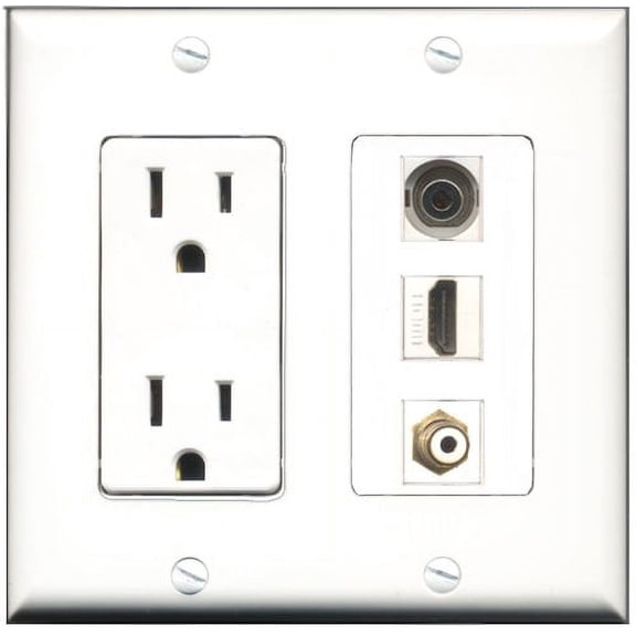 RiteAV - 15 Amp Power Outlet 1 Port HDMI 1 Port RCA White 1 Port 3.5mm Decorative Wall Plate